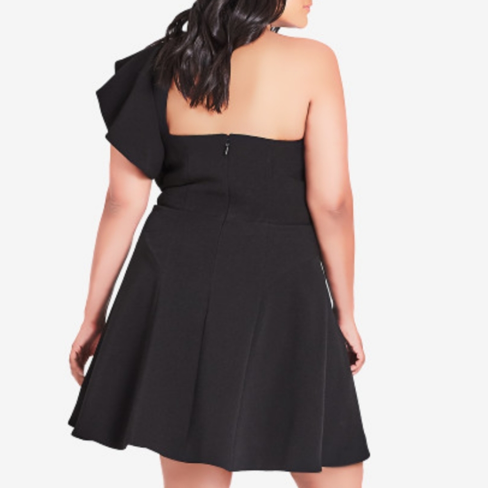 One-Shoulder Ruffle Fit & Flare Dress - Black - Picture 2 of 10